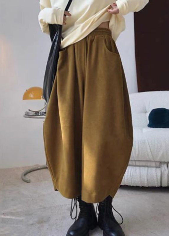 Elastic Pants Pockets Caramel Harem Spring Waist