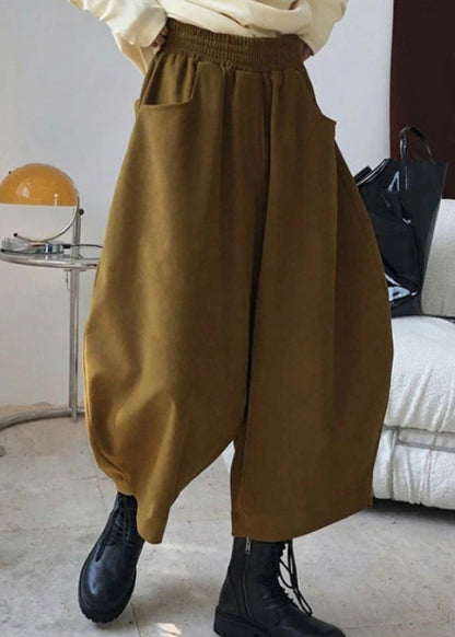 Waist Elastic Pants Caramel Harem Spring Pockets