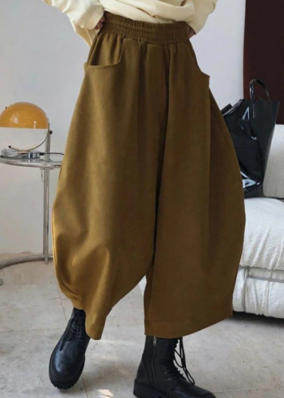 Waist Elastic Pants Caramel Harem Spring Pockets