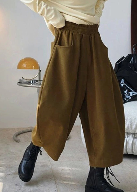 Elastic Pants Pockets Caramel Harem Spring Waist