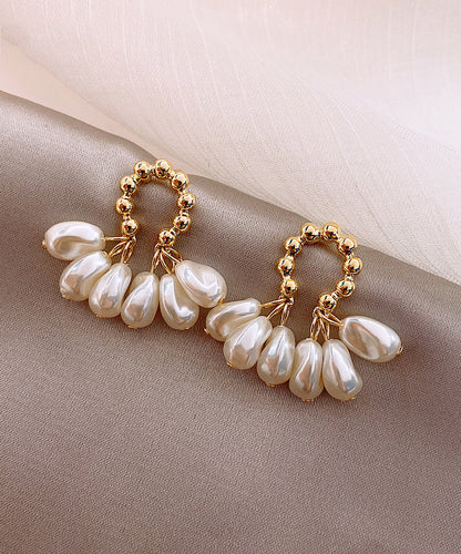 Champagne Alloy Pearl Hoop Earrings Ly1808
