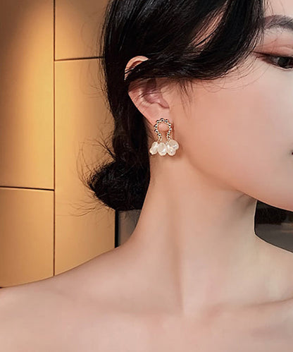 Champagne Alloy Pearl Hoop Earrings