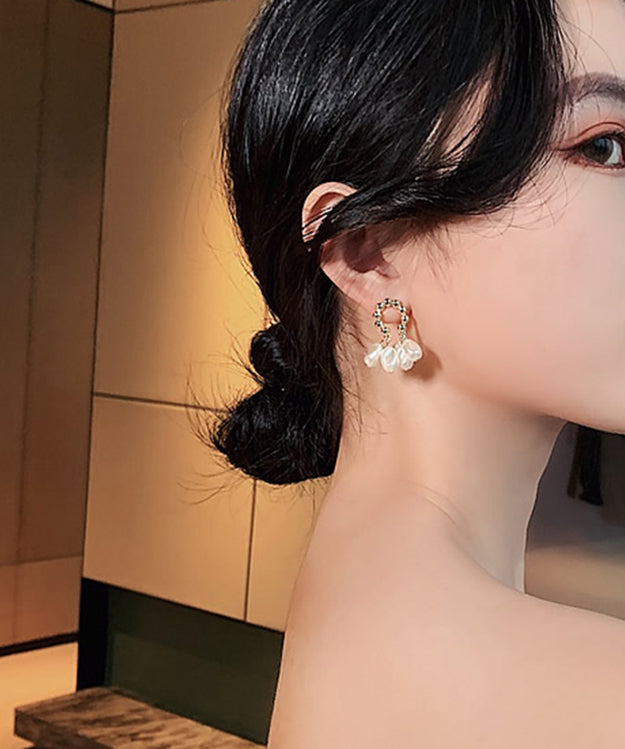 Champagne Alloy Pearl Hoop Earrings Ly1808