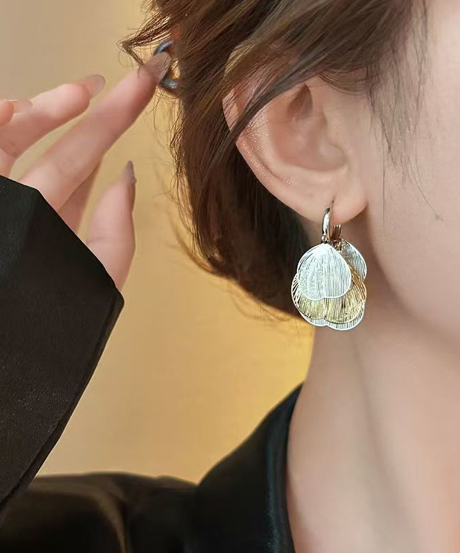 Colorblock Metal Hollow Out Tassel Hoop Earrings