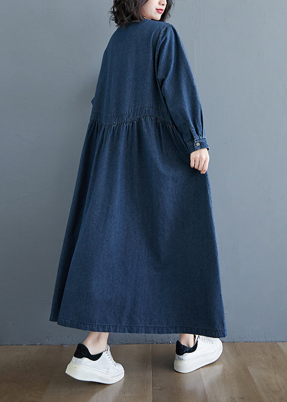 Denim Blue Patchwork Long Dress Long Sleeve Gh1072