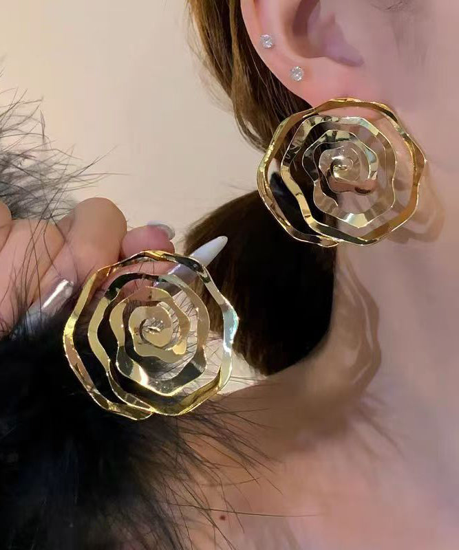 Gold Copper Hollow Out Hoop Earrings