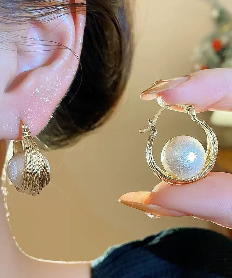 Gold Copper Overgild Cotton Pearl Bird's Nest Hoop Earrings