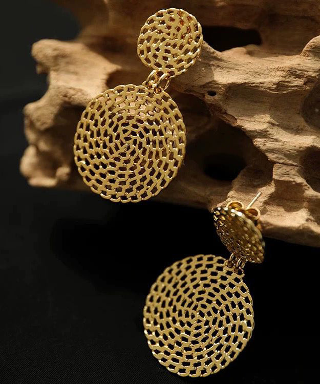 Gold Copper Overgild Hollow Out Round Drop Earrings