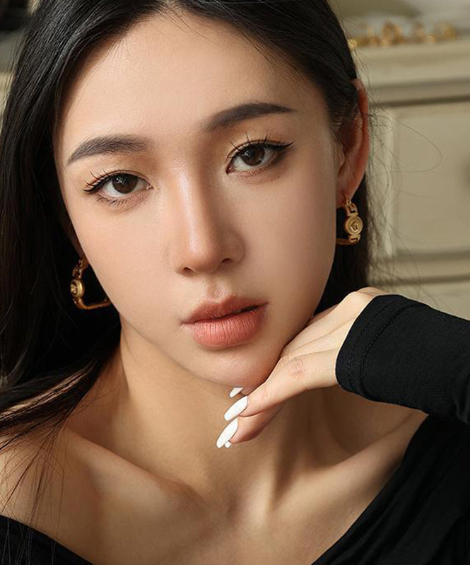 Gold Metal Relief Portrait Hollow Out Hoop Earrings