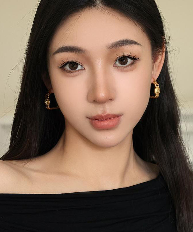 Gold Metal Relief Portrait Hollow Out Hoop Earrings