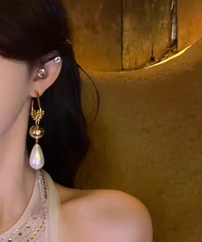 Gold Stergling Silver Overgild Zircon Pearl Drop Earrings