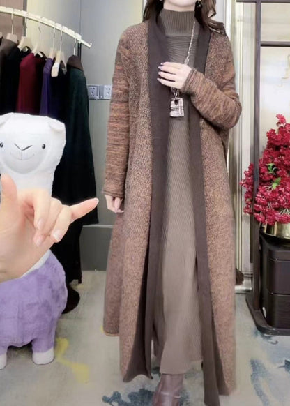 Green V Neck Cozy Warm Cotton Knit Long Cardigans Winter Rf031