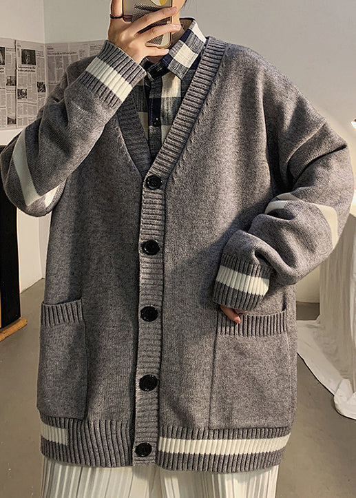 Cardigans Spring Pockets Knit Grey Striped