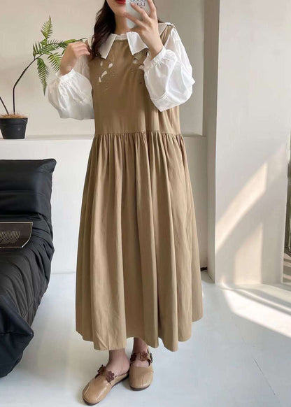 Khaki Hollow Out Long Dress Sleeveless Bv037