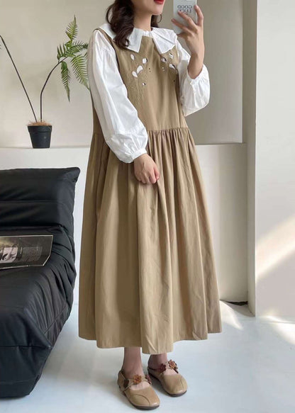 Khaki Hollow Out Long Dress Sleeveless Bv037