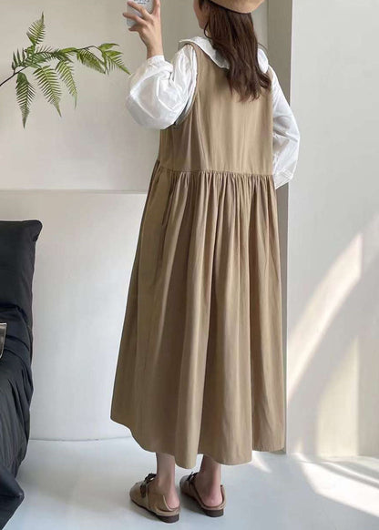 Khaki Hollow Out Long Dress Sleeveless Bv037