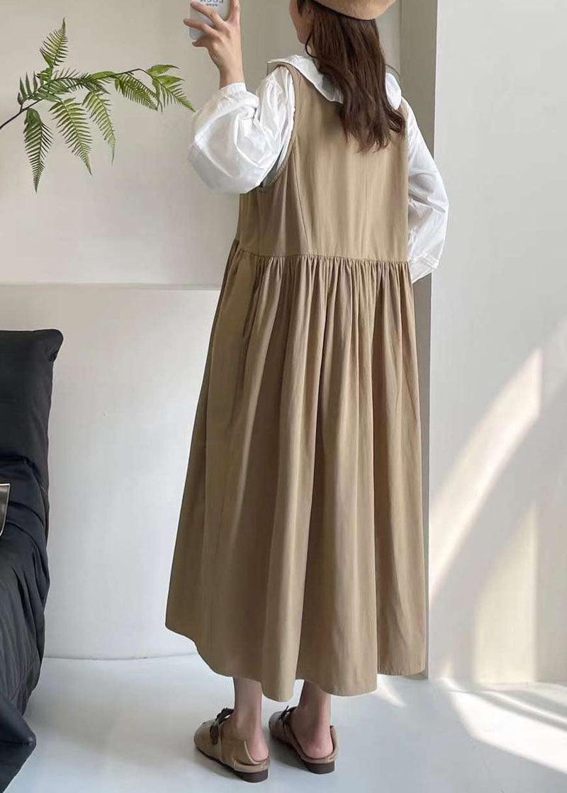 Khaki Hollow Out Long Dress Sleeveless Bv037