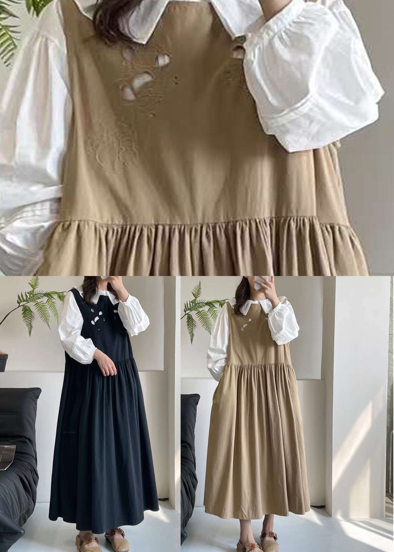 Khaki Hollow Out Long Dress Sleeveless Bv037