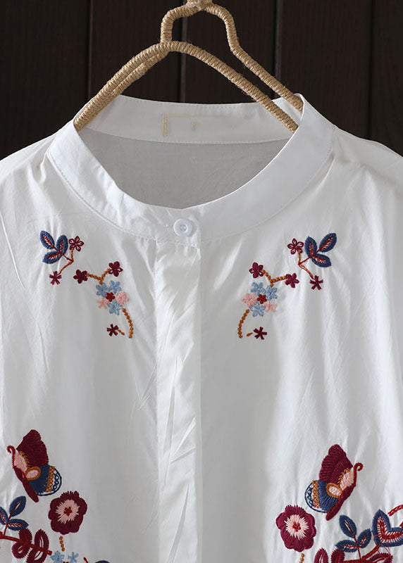 Navy Embroidered Low High Design Cotton Blouse Top Summer Ap008