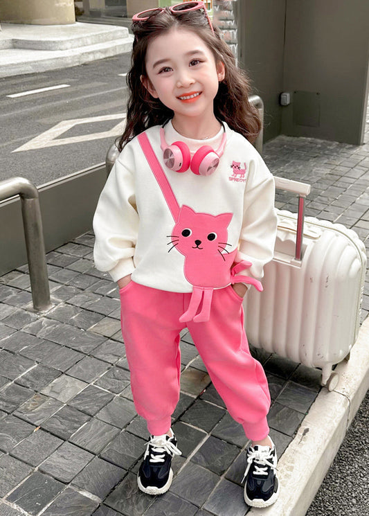 Pink Animal Sweatshirt and Pants Two Piece Set Clothing Spring Tr035