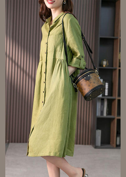 Pink Peter Pan Collar Button Wrinkled Maxi Dresses Long Sleeve Ly1739