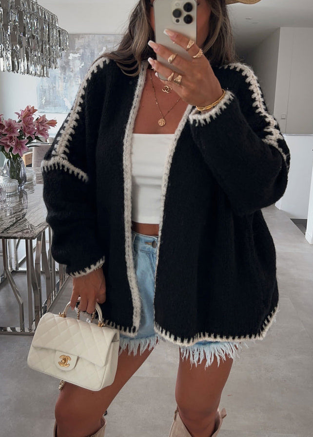 Pink V Neck Knit Loose Cardigans Fall Qy026
