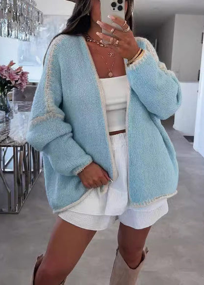 Pink V Neck Knit Loose Cardigans Fall Qy026