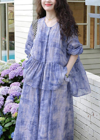 Two Tie Strap Spaghetti Dress and Dye Cardigans Purple