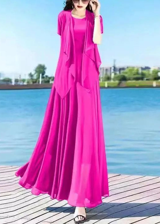 Royalblue O-neck Chiffon Cardigans and Long Dress Two Pieces Set Summer Ly1698