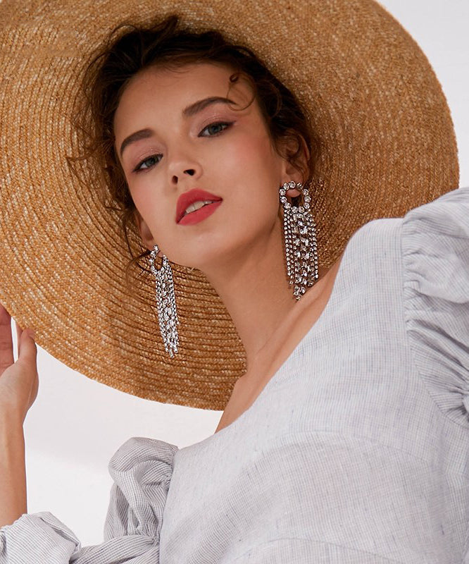 Silk Copper Zircon Tassel Drop Earrings