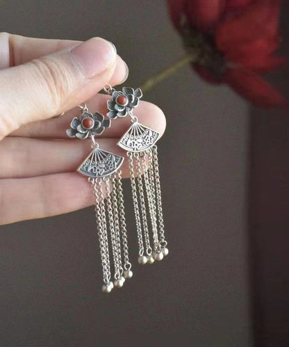 Silk Sterling Silver Agate Tassel Drop Earrings