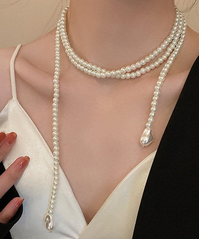 White Alloy Pearl Beading Gratuated Bead Necklace