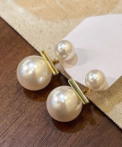 White Copper Overgild Pearl Stud Earrings