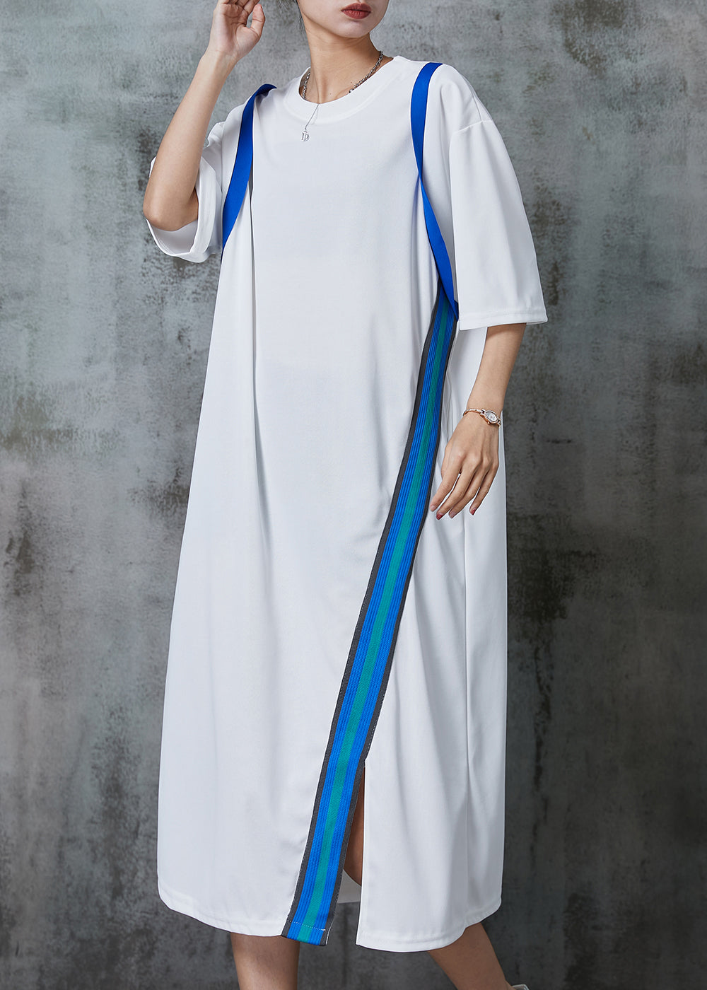 White Oversized Patchwork Cotton Long Dresses Summer Al1011