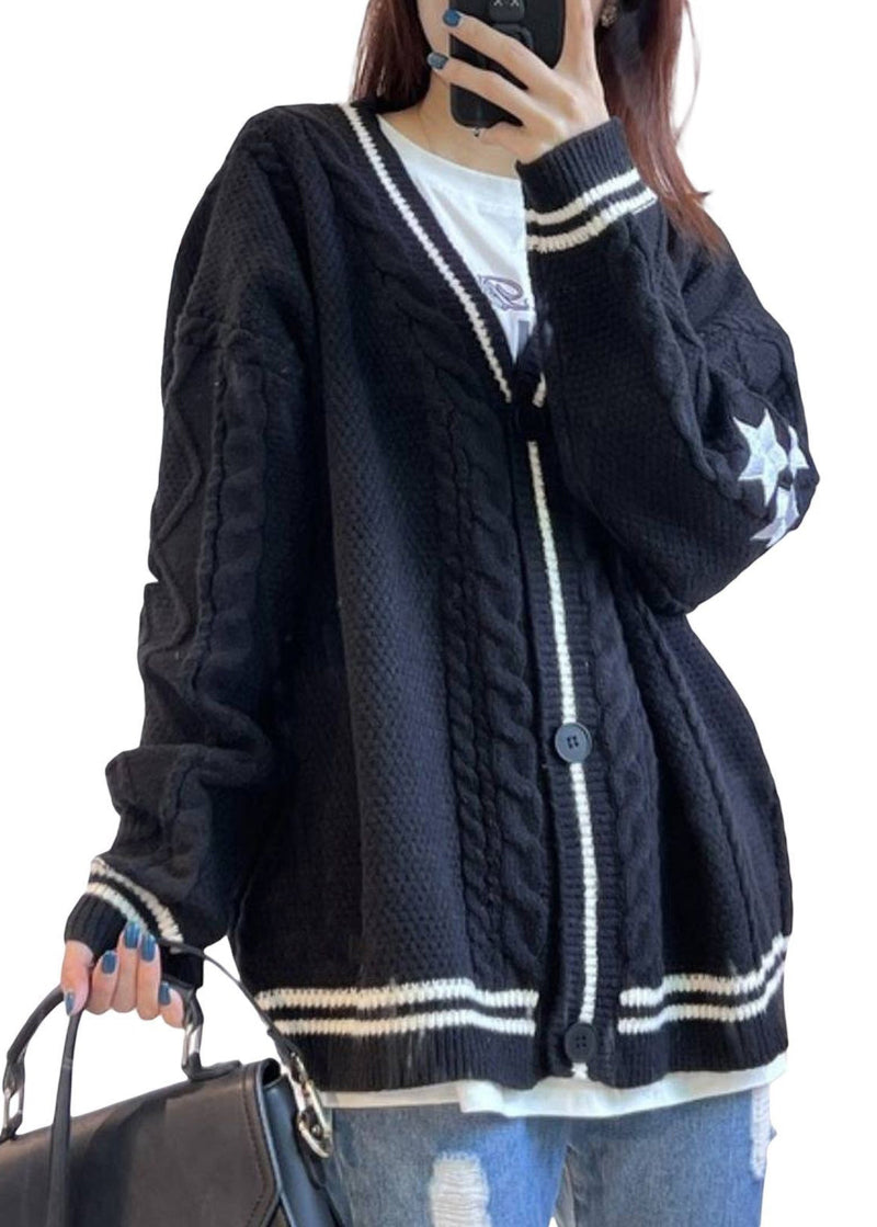 White V Neck Embroidered Knit Cardigan Fall Qy018