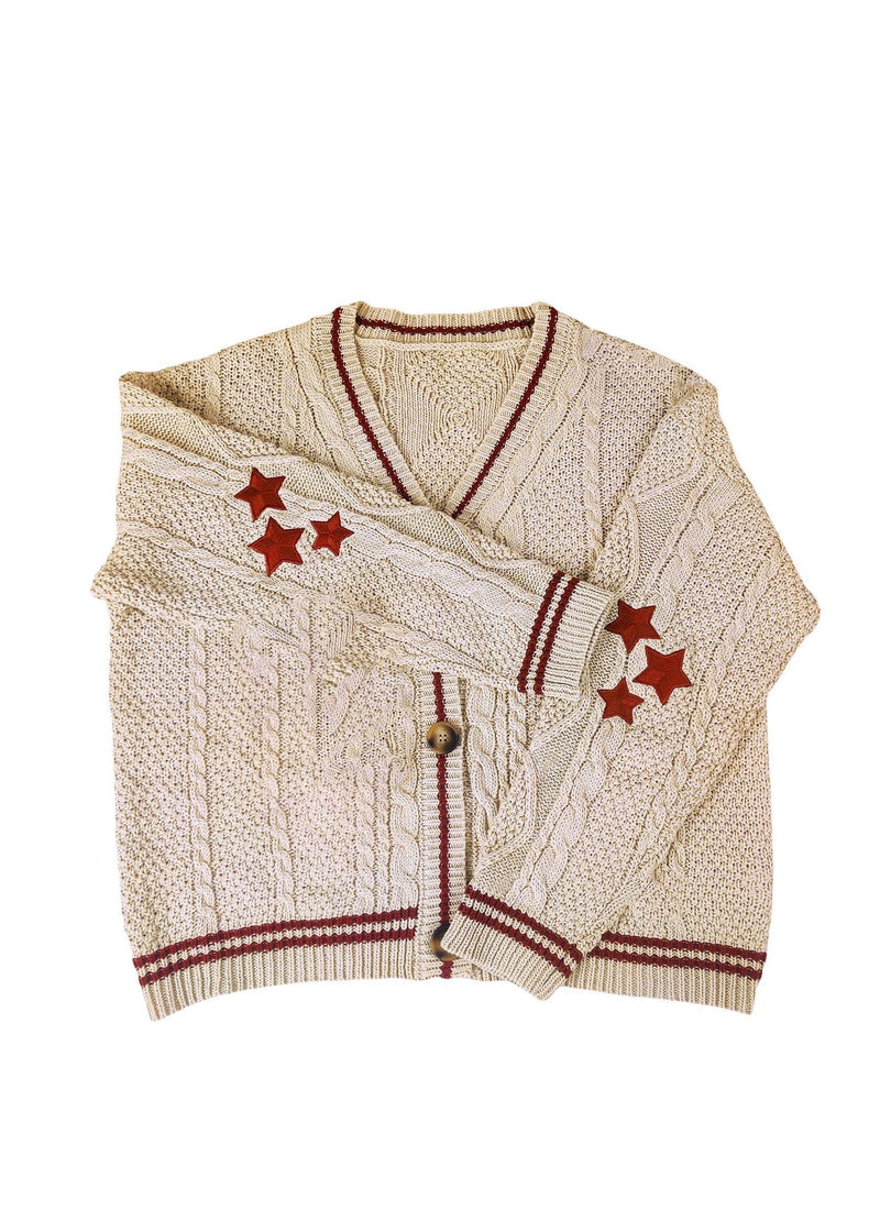 White V Neck Embroidered Knit Cardigan Fall Qy018