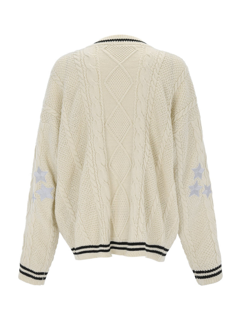 White V Neck Embroidered Knit Cardigan Fall Qy018