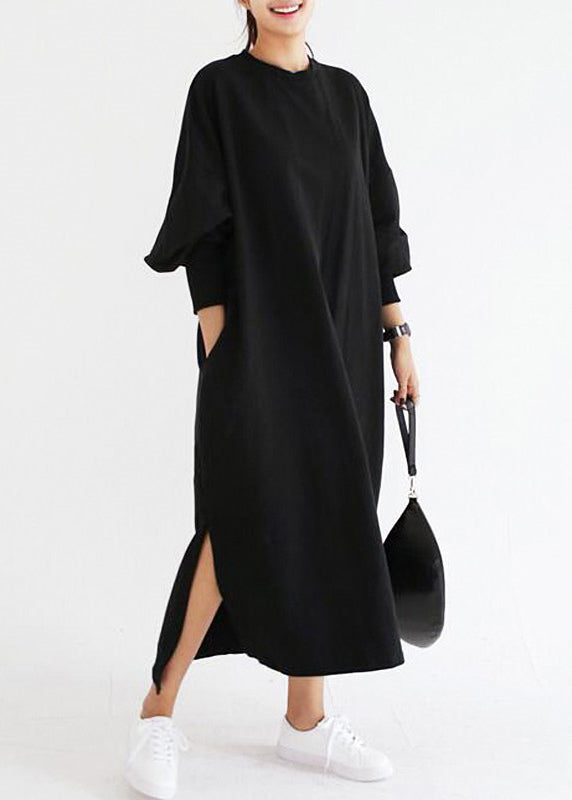 Crew Neck Batwing Sleeve Striped Black Long Sweatshirt Dress Lc0038