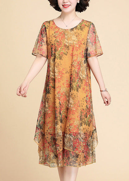 Yellow Print Chiffon Maxi Dress Summer Ly1784