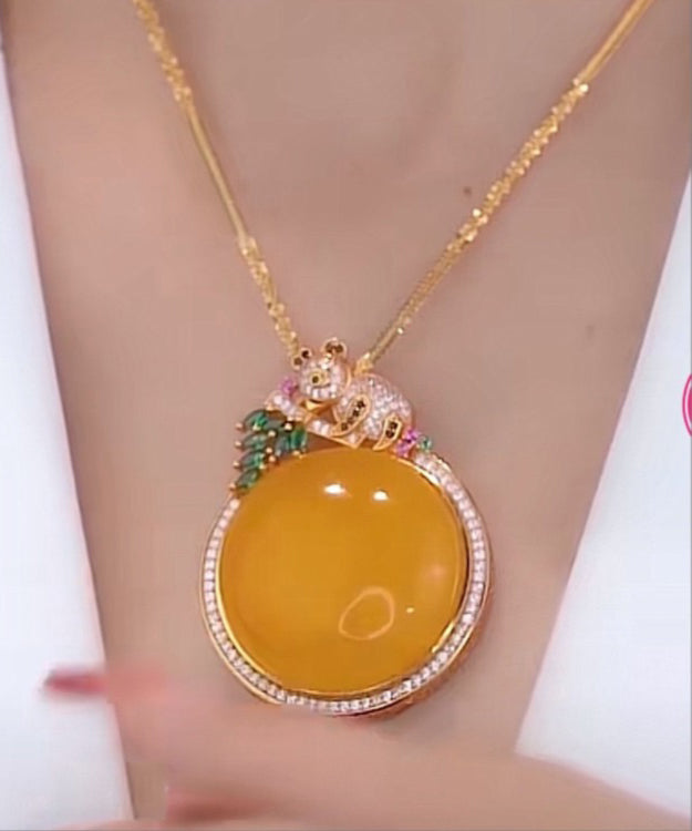 Yellow Sterling Silver Overgild Zircon Beeswax Koala Pendant Necklace