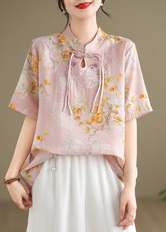 Yellow Tasseled Print Linen Blouses Summer Tm042
