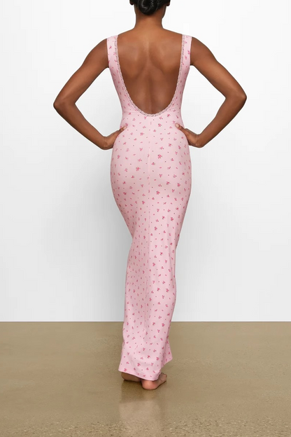 Cerise Backless Maxi Dress