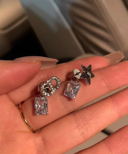 Alloy Zircon Asymmetrical Graphic Gem Stone Star Stud Earrings