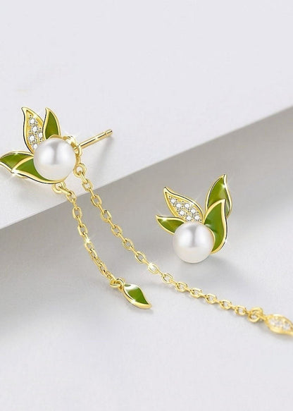 Asymmetrical Design Pearl Tassel Silver Drop Earrings