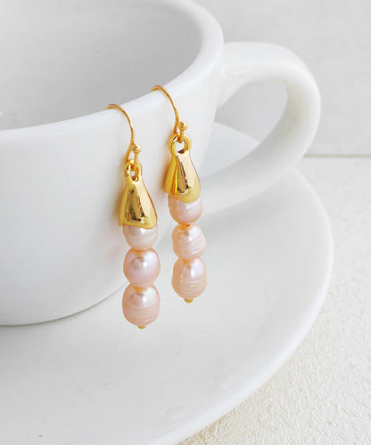 Beige Copper Pearl Drop Earrings