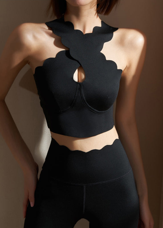 Black Cold Shoulder Gym Sports Bra