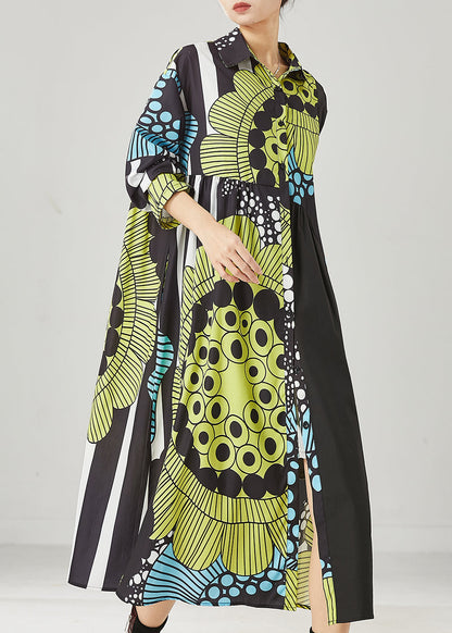 Black Oversized Print Cotton Maxi Dresses Spring Yu1036