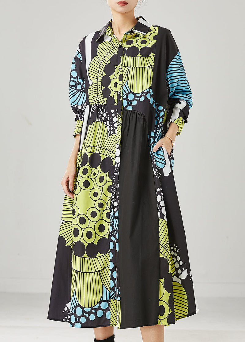 Black Oversized Print Cotton Maxi Dresses Spring Yu1036