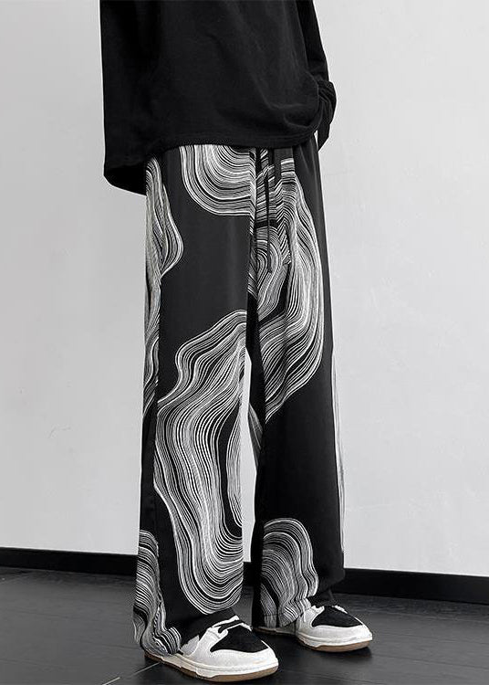 Black Pockets Elastic Waist Cotton Pants Fall Wa038