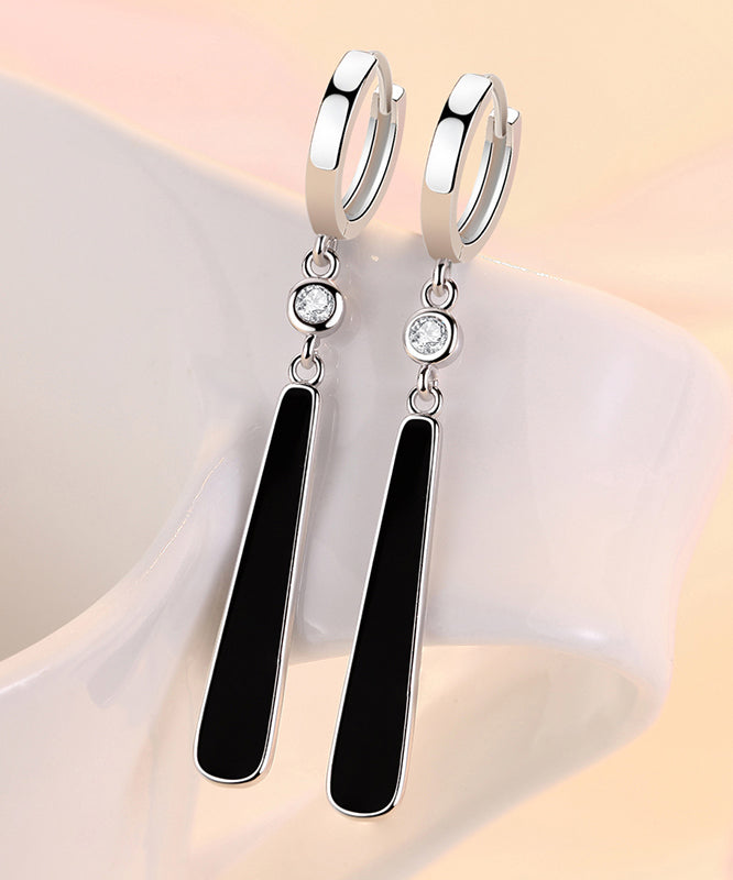 Black Sterling Silver Zircon Water Drop Drop Earrings